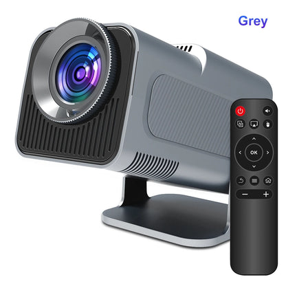 Home cinema projector in dark living room with surround sound setup , grey ,frontal
